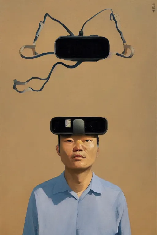 Prompt: Changpeng Zhao wearing oculus and Binance over his head Edward Hopper and James Gilleard, Zdzislaw Beksisnski, highly detailed