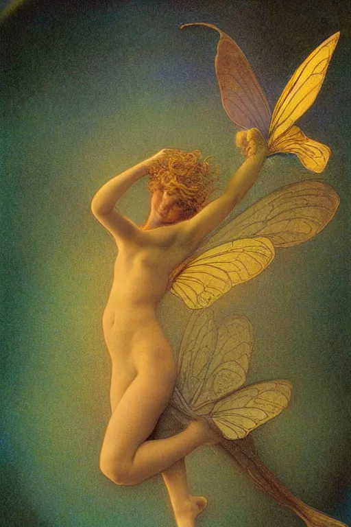 Prompt: a beautiful faerie, golden ratio, detailed, rainbowshift, by maxfield parrish and brian froud