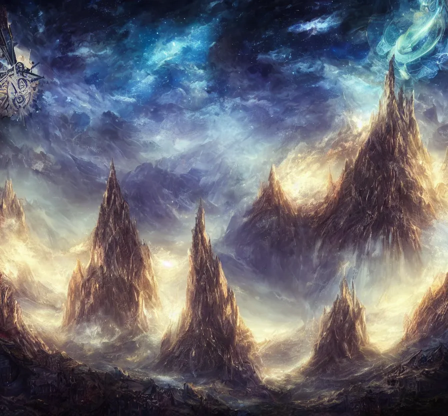 Prompt: whatever, fantasy artwork, very beautiful scenery, the sky is made up of cosmic stars, there are hourglasses and gears and clocks in the sky, fantasy artwork, very beautiful scenery, hd, hdr, ue 5, ue 6, unreal engine 5, cinematic 4 k wallpaper, 8 k, ultra detailed, by popular digital artist,