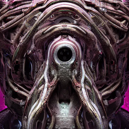 Prompt: portrait of a squid monster. intricate abstract. cyberpunk, intricate artwork. by Tooth Wu, wlop, beeple. octane render, trending on artstation, greg rutkowski very coherent symmetrical artwork. cinematic, hyper realism, high detail, octane render, 8k