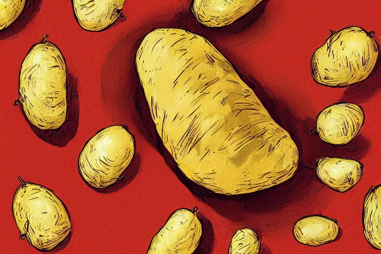 Image similar to award winning illustration of a handmade roasted potato, digital art, intrinsic