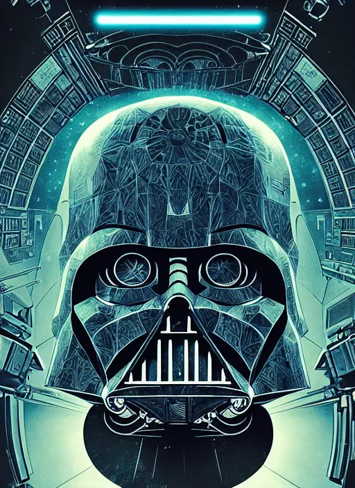 Image similar to platonic ideal luke skywalker, nazgul mandelbulb, deathstar, millenium falcon, detailed, darth vader, action pose, intricate, volumetric lighting, moebius, dan mumford, alphonse mucha, poster,