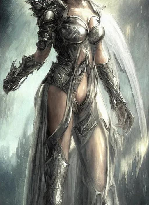 Prompt: concept art, angel knight girl. by artstation trending, by joseph mallord william turner, luis royo, highly detailed