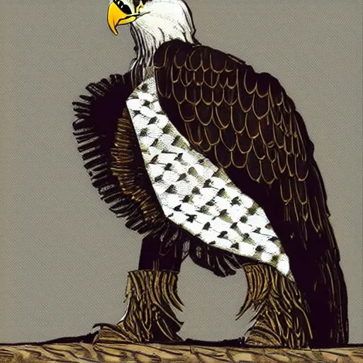 Image similar to an eagle wearing a keffiyeh