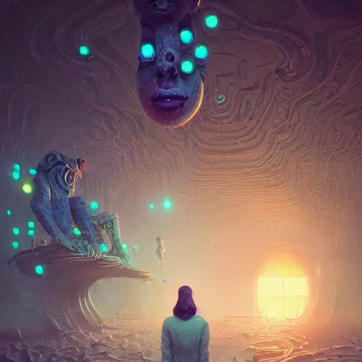 Prompt: existential dread, intricate, abstract, magical, wacky, dreadful, horror, by Tooth Wu, by WLOP, by Beeple, by Dan Mumford, by Greg Rutkowski, Octane Render, digital painting highly detailed