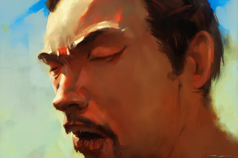 Image similar to greg manchess closeup portrait of a man falling over, profile picture, organic painting, sunny day, matte painting, bold shapes, hard edges, street art, trending on artstation, by huang guangjian, gil elvgren, ruan jia, randy vargas, greg rutkowski