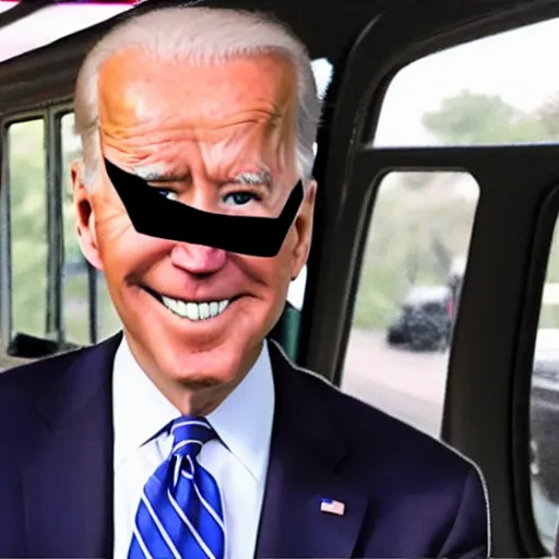 Image similar to Joe Biden in the back of a dark van