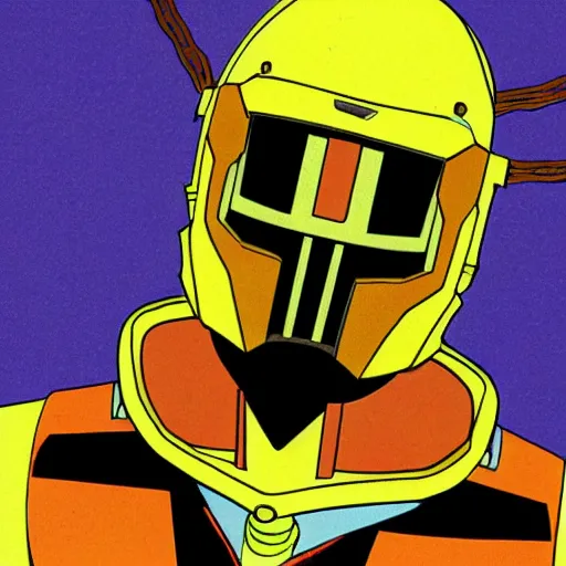 Prompt: Char Zulu Gundam Helmet MF Doom Hip Hop Album Art by Patrick Nagel