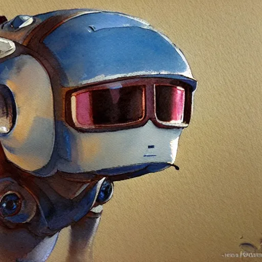 Prompt: painting of a small animal robot, gouache, james gurney, disney, ghibli, miyazaki, manga, concept art, watercolor