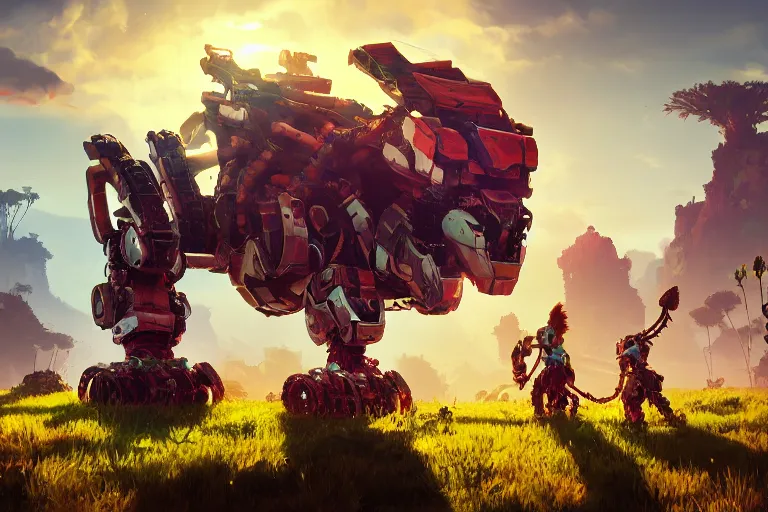 Image similar to grazer machine mecanical creature robot of horizon forbidden west horizon zero dawn bioluminiscence global illumination ray tracing hdr fanart arstation by ian pesty and alena aenami artworks in 4 k