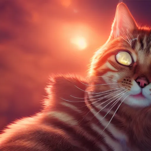 Prompt: tabby cat, golden hour, fantasy, sharp focus, digital art, hyper realistic, 4 k, unreal engine, highly detailed, hd, dramatic lighting by brom, trending on artstation, ( super saiyan goku )