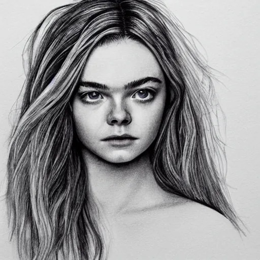 Image similar to Elle Fanning, head and shoulders portrait, extremely detailed masterpiece, in the style of a Russian criminal tattoo on paper,