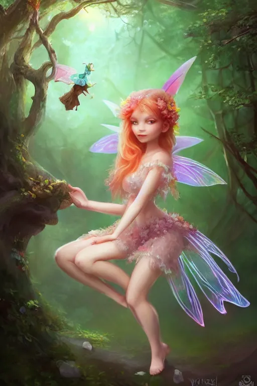 Image similar to a cute fairy in the dreamy forest, fantasy, dreamlike, 8 k resolution, hyper detailed, d & d, character design, digital painting, trending on artstation, sharp focus, illustration, art by viktoria gavrilenko, hoang lap, fuji choko, steve zheng