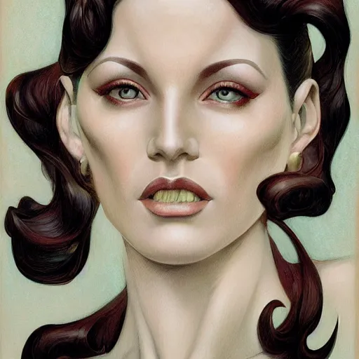 Image similar to a streamline moderne, art nouveau, multi - racial portrait in the style of charlie bowater, and in the style of donato giancola, and in the style of charles dulac. intelligent, expressive eyes. symmetry, ultrasharp focus, dramatic lighting, semirealism, intricate symmetrical ultrafine streamline moderne background detail.