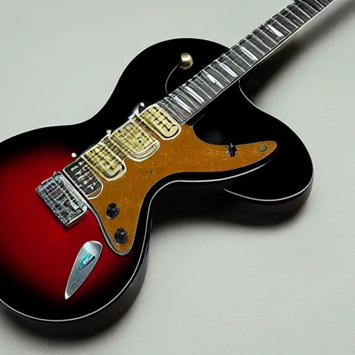 Image similar to an electric guitar entirely made out of other guitars