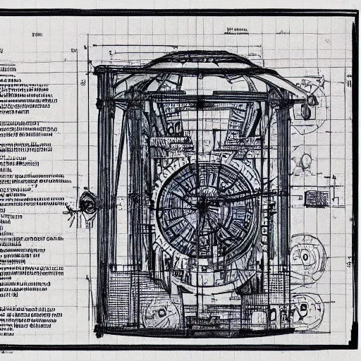 Image similar to blueprint of a time machine, detailed