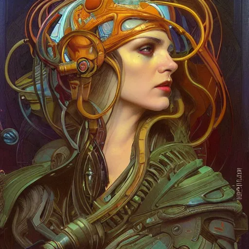 Image similar to a retrofuturist painting in the style of donato giancola, and in the style of tom bagshaw, and in the style of alphonse mucha. symmetry, smooth, sharp focus, semi - realism, intricate detail.