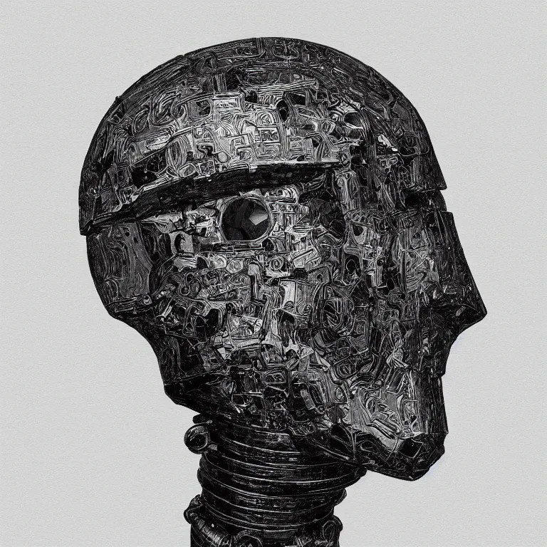Prompt: robot head in the style of gustave dore