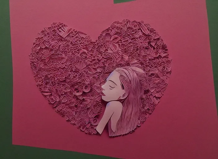 Image similar to paper cut art, girl in love