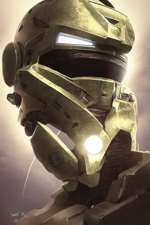 Image similar to robot ninja mask helmet halo master chief radiating a glowing aura global illumination ray tracing hdr fanart arstation by ian pesty and katarzyna da „ bek - chmiel