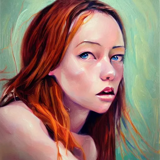 Prompt: playful female portrait art oil paintings and illustrations by bryen frost