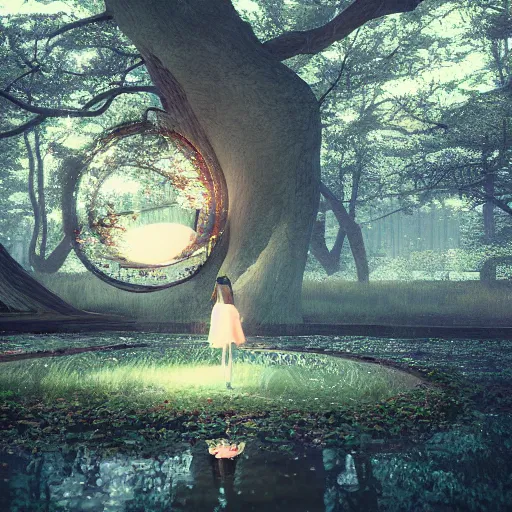 Image similar to mystic fairytale by Aya Takano as 3d octane render, raytrace, reflections