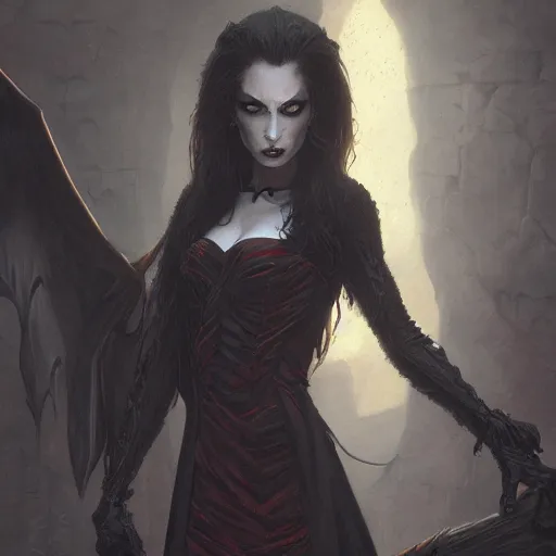 Image similar to illustration of a lady vampire, digital painting, ominous, sharp, detailed, 4k, artstation, donato giancola, Greg Rutkowski, character design