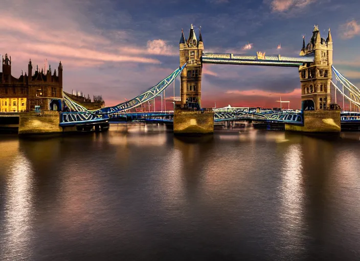 Image similar to beautiful london bridge in england, 8 k, matte painting, in the style of artist, ann stokes