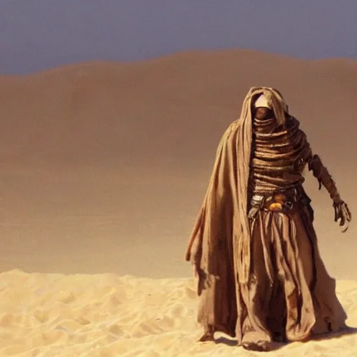 Prompt: amazing detailed awesome movie still of a sand wraith dressed as a tuareg