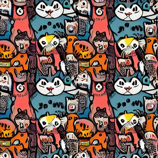 Prompt: where's waldo illustration of cats