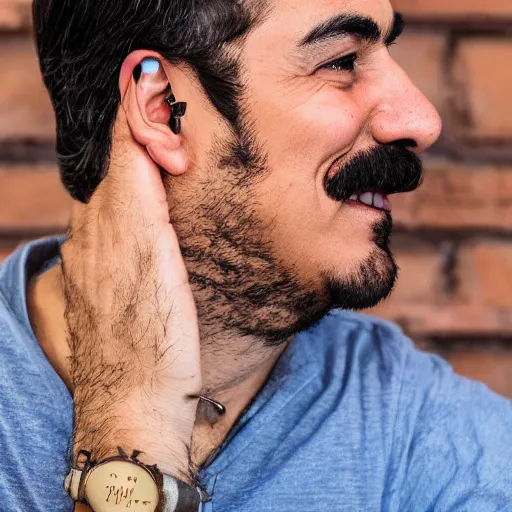 Image similar to mario wearing a pair of grado sr60x