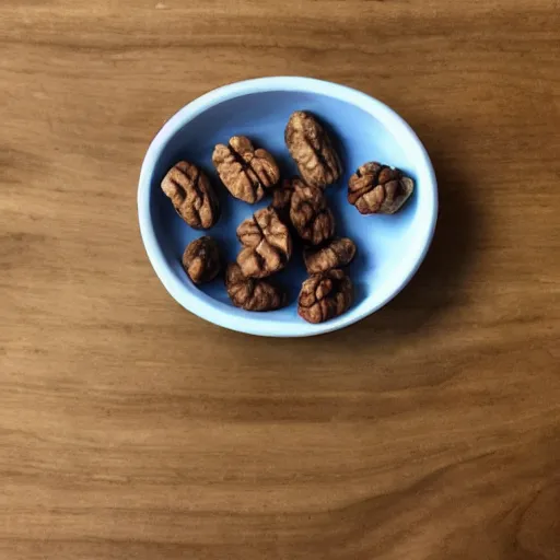 Prompt: a walnut having lunch with the color blue.