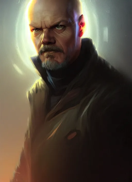 Image similar to « a portrait o cyberpunk vladimir lenin, glowing eyes, a digital painting by charlie bowater, featured on cgsociety, fantasy art, behance hd, wiccan, artstation hd »