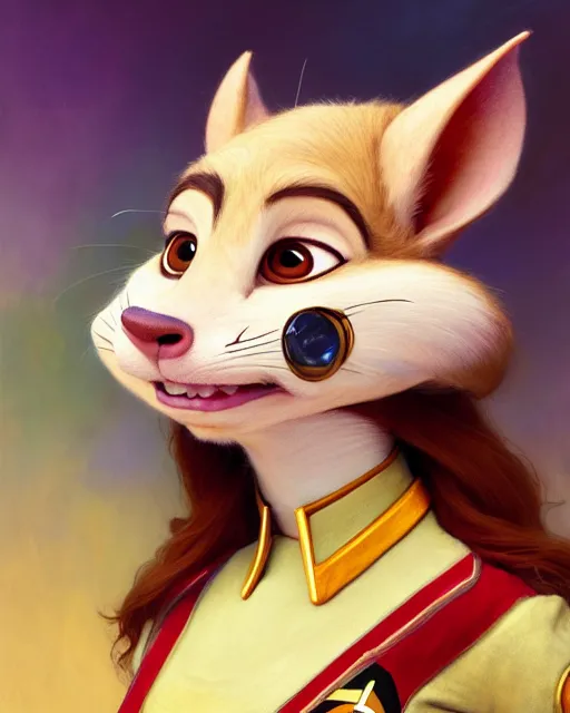 Image similar to painting of anthromorphic female rat wearing starfleet uniforms, zootopia, fursona, furaffinity, 4 k, deviantart, furry art, very expressive detailed feminine face, gaston bussiere, craig mullins, jc leyendecker, gustav klimt, artgerm, greg rutkowski, alphonse mucha