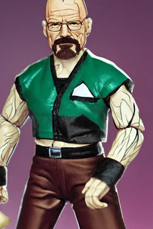 Image similar to detailed illustration, walter white as a 1 9 8 0 s wrestling action figure