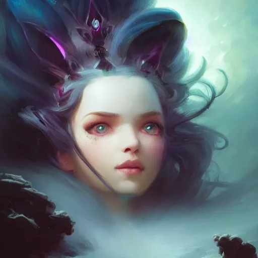 Image similar to beautiful grumpy girl, portrait, ice magic, dark hair and makeup, sharp focus, digital painting, matte fantasy painting, deviantart artstation, by jason felix, ivan aivazovsky, steve argyle, tyler jacobson, peter mohrbacher, cinema, masterpiece