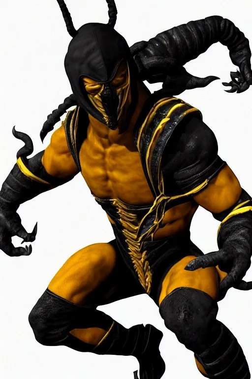 Prompt: scorpion from mortal kombat 3 d render