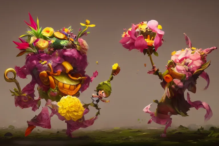 Image similar to a cartoony flowers, various items, in the style of Rayman origins, michael ancel, Ruan Jia and Mandy Jurgens and Greg Rutkowski, trending on Artstation, award winning, unreal engine, octane render H 1024