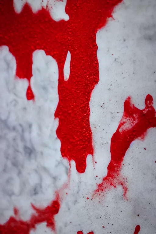 Image similar to dripping red paint across a white marble sculpture, realistic, dslr photograph