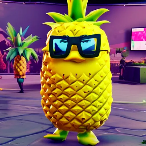 Image similar to anthropomorphic pineapple playing the video game fortnite, the pineapple is filled with beans