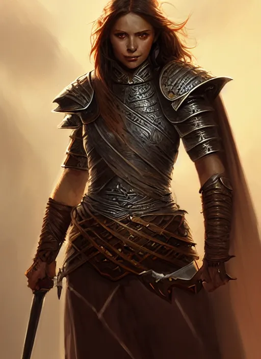 Portrait of a female warrior, D&D fantasy, she has | Stable Diffusion