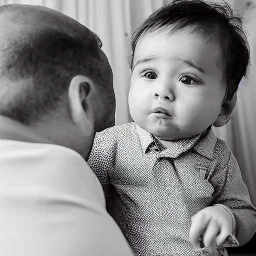 Prompt: a baby seeing his father for the first time