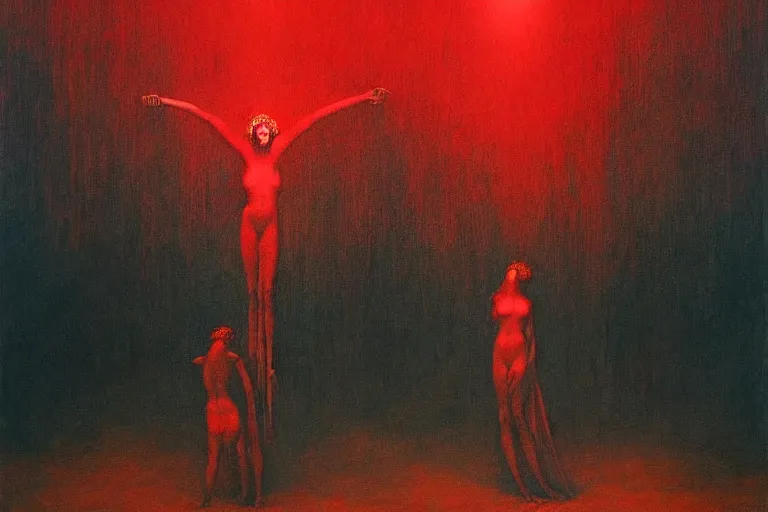 Image similar to only with red, a red angel announce the win, at the gates of a rich renaissance city, pathos, in the style of beksinski, part by hopper, part by rodcenko, part by hofbauer, intricate composition, red by caravaggio, insanely quality, highly detailed, masterpiece, red light, artstation