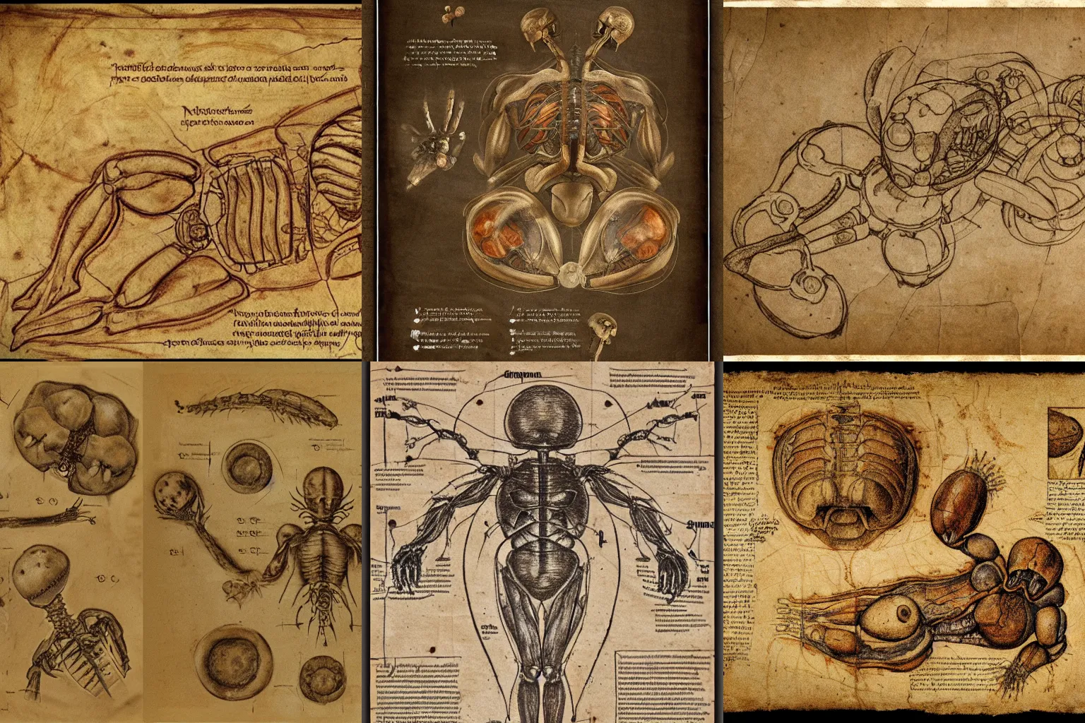 Prompt: an infographic detailing the autopsy of a metroid, in the style of Leonardo da Vinci, drawn on old weathered paper, detailed, 8k