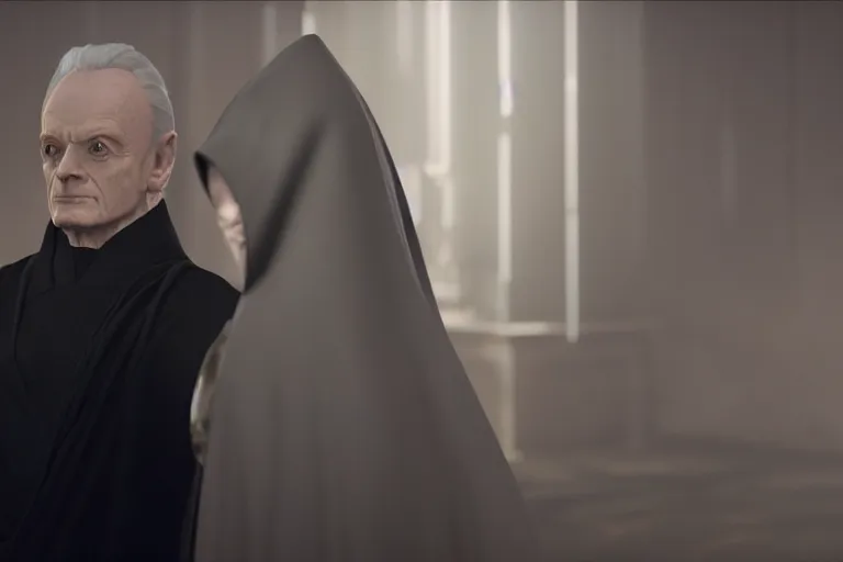 Prompt: a cinematic still of (Ian McDiarmid!!!) as palpatine, wearing sith hood, Ian McDiarmid, ((octane render, nvidia raytracing demo)), ((((lightning)))), (cackle), masterpiece