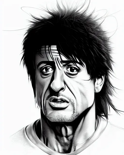 Prompt: well drawn animation portrait Anime skateboarder Sylvester Stallone Rambo, Sharp fine face, shaded Perfect face, fine details. Anime. cyberpunk realistic shaded lighting by katsuhiro otomo ghost-in-the-shell, magali villeneuve, artgerm, rutkowski Jeremy Lipkin and Giuseppe Dangelico Pino and Michael Garmash and Rob Rey