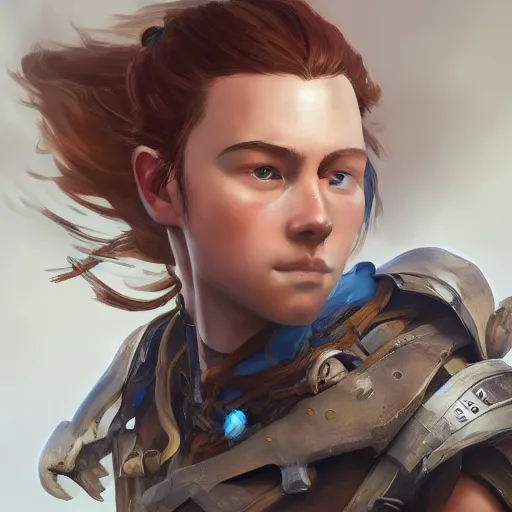 Image similar to Aloy from Horizon: Zero Dawn, half body portrait, videogame cover art, highly detailed, digital painting, artstation, concept art, smooth, detailed armor, sharp focus, beautiful face, illustration, art by Artgerm and greg rutkowski and alphonse mucha