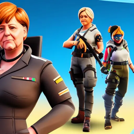 Prompt: angela merkel in the style of a fortnite character