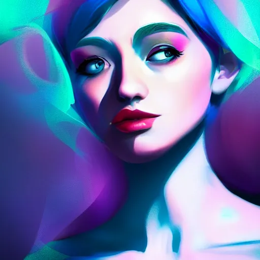 Prompt: portrait of a woman inspired by lois van baarle, illustration iridescent, iridescent background, hair styles, light make up, cinematic 8 k