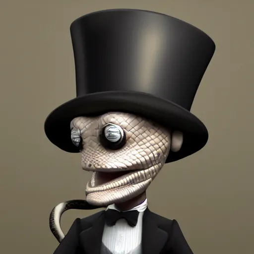 Image similar to snake man in top hat, photo, detailed, 4k